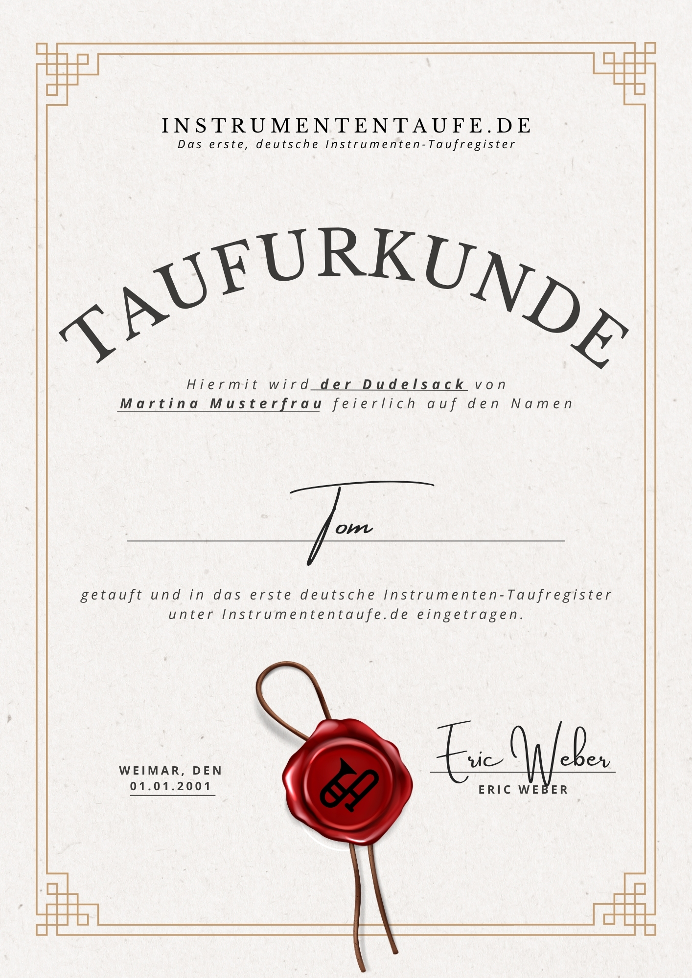 Beispiel einer Taufurkunde